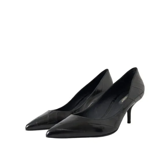 Dolce & Gabbana Black Eel Leather Kitten Heels Pumps Shoes - Picture 3 of 9